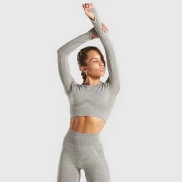 Gymshark Flex Long Sleeve Crop top Khaki - Picture 2 of 7